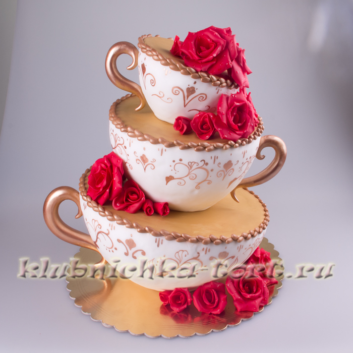 Свадебный торт "Чаши с розами" 1990 руб/кг